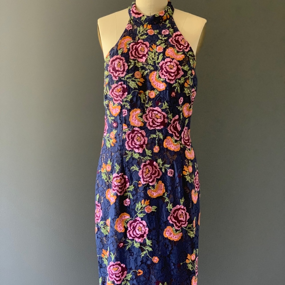 Multi-color beaded, high neck cocktail dress